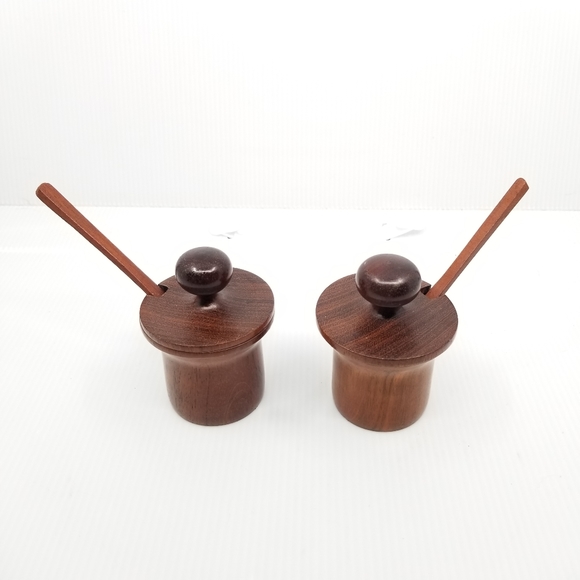 Other - Primitive Farmhouse Condiment Spice Salt Pepper Wooden Set With Spoon